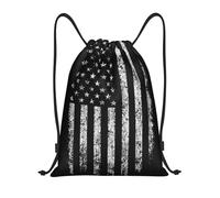 Limpac American Camouflage Print Drawstring Gym Backpack Bag, Fitness Travel Beach Sports Storage for Men Women, Black, M