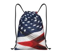 Limpac American Flag Print Drawstring Gym Backpack Bag, Fitness Travel Beach Sports Storage for Men Women, Black, M