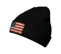 LimPac American Flag Unisex Warm Beanie Knit Hat, Winter Soft Slouchy Cable Cuffed Skull Cap with Local Print, Black, One size