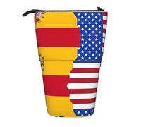 LimPac American Spain Flag Print Telescopic Pencil Case, Stand Up Stationery Bag, Retractable Pen Holder With Zipper
