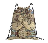 LimPac Ancient Map World Globe Drawstring Bags Gym Backpack, String Sports Sack For Women Men, Travel Beach Cinch Sackpack, White, One Size