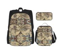 LimPac Ancient World Map Globe Stylish Travel Backpack, Lunch Box, Pencil Case Set, Cute Water Resistant Durable Lightweight Black, One Size, Black, One Size