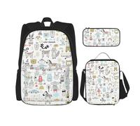 LimPac Animal Rabbit Fox Dee Stylish Travel Backpack, Lunch Box, Pencil Case Set, Cute Water Resistant Durable Lightweight Black, One Size, Black, Rozmiar uniwersalny