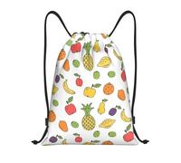 Limpac Banana Strawberry Pineapple Print Drawstring Gym Backpack Bag Fitness Travel Beach Sports Storage for Men Women, Black, S