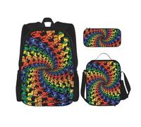 LimPac Bear Dancing Tie Dye Print Daypack Set, Backpack Lunch Box And Pencil Case Combo For Casual College Travel, Black, One Size