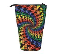 LimPac Bear Dancing Tie Dye Print Telescopic Pencil Case, Stand Up Stationery Bag, Retractable Pen Holder With Zipper