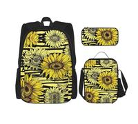 LimPac Bees Sunflowe Stylish Travel Backpack, Lunch Box, Pencil Case Set, Cute Water Resistant Durable Lightweight Black, One Size, Black, One Size