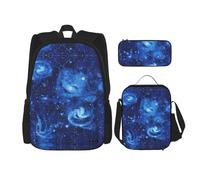 LimPac Blue Universe Space Galaxy Stylish Travel Backpack, Lunch Box, Pencil Case Set, Cute Water Resistant Durable Lightweight Black, One Size, Black, One Size