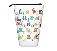 LimPac Colourful Animal Alphabet Print Telescopic Pencil Case, Stand Up Stationery Bag, Retractable Pen Holder With Zipper