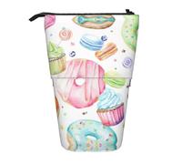 LimPac Cupcakes Donuts Muffins Sugar Print Telescopic Pencil Case, Stand Up Stationery Bag, Retractable Pen Holder With Zipper