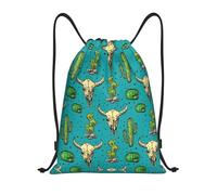 Limpac Cute Cactus and Bull Skull Print Drawstring Gym Backpack Bag, Fitness Travel Beach Sports Storage for Men Women, Black, S