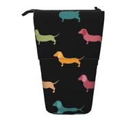 LimPac Cute Dachshound Dogs Print Telescopic Pencil Case, Stand Up Stationery Bag, Retractable Pen Holder With Zipper