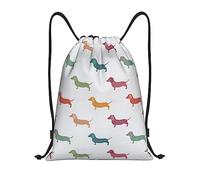Limpac Cute Dogs Dachshund Print Drawstring Gym Backpack Bag, Fitness Travel Beach Sports Storage for Men Women, Black, M
