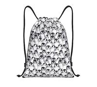 Limpac Cute Penguins Sketch Print Drawstring Gym Backpack Bag, Fitness Travel Beach Sports Storage for Men Women, Black, M
