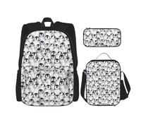 LimPac Cute Penguins Sketch Stylish Travel Backpack, Lunch Box, Pencil Case Set, Cute Water Resistant Durable Lightweight Black, One Size, Black, Rozmiar uniwersalny