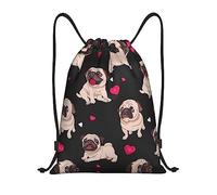 Limpac Cute Pug Print Drawstring Gym Backpack Bag, Fitness Travel Beach Sports Storage for Men Women, Black, S