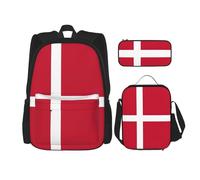 LimPac Danish Flag Stylish Travel Backpack, Lunch Box, Pencil Case Set, Cute Water Resistant Durable Lightweight Black, One Size, Black, One Size
