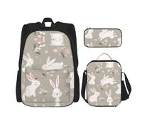 LimPac Easter Bunny Floral Stylish Travel Backpack, Lunch Box, Pencil Case Set, Cute Water Resistant Durable Lightweight Black, One Size, Black, One Size