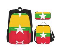 LimPac Flag of Burma Stylish Travel Backpack, Lunch Box, Pencil Case Set, Cute Water Resistant Durable Lightweight Black, One Size, Black, One Size
