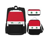 LimPac Flag of the Syrian Arab Republic Stylish Travel Backpack, Lunch Box, Pencil Case Set, Cute Water Resistant Durable Lightweight Black, One Size, Black, One Size