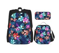 LimPac Floral Blue Stylish Travel Backpack, Lunch Box, Pencil Case Set, Cute Water Resistant Durable Lightweight Black, One Size, Black, Rozmiar uniwersalny