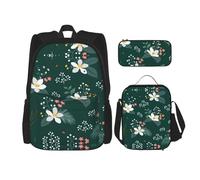 LimPac Floral Pattern Print Daypack Set, Backpack Lunch Box And Pencil Case Combo For Casual College Travel, Black, One Size