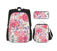 LimPac Floral Pink Butterfly Stylish Travel Backpack, Lunch Box, Pencil Case Set, Cute Water Resistant Durable Lightweight Black, One Size, Black, One Size