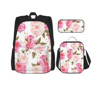 LimPac Floral Rose Flower Red Stylish Travel Backpack, Lunch Box, Pencil Case Set, Cute Water Resistant Durable Lightweight Black, One Size, Black, Rozmiar uniwersalny