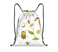 Limpac Flying Bees Daisy Honey Print Drawstring Gym Backpack Bag, Fitness Travel Beach Sports Storage for Men Women, Black, S