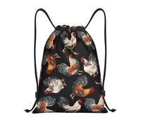 Limpac French Cocks Print Drawstring Gym Backpack Bag, Fitness Travel Beach Sports Storage For Men Women, Black, M