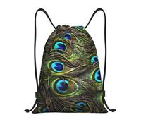 Limpac Fresh Peacock Print Drawstring Gym Backpack Bag, Fitness Travel Beach Sports Storage for Men Women, Black, S