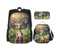 LimPac Funny Cartoon Kangaroo Zoo (1) Stylish Travel Backpack, Lunch Box, Pencil Case Set, Cute Anti-Water Durable Light, Black, One Size, Black, One Size