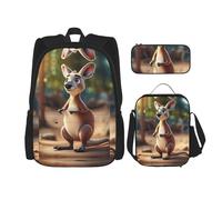 LimPac Funny Cartoon Kangaroo Zoo (2) Stylish Travel Backpack, Lunch Box, Pencil Case Set, Cute Anti-Water Durable Light, Black, One Size, Black, Rozmiar uniwersalny