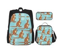 LimPac Funny For Kangaroo Zoo Stylish Travel Backpack, Lunch Box, Pencil Case Set, Cute Water Resistant Durable Lightweight Black, One Size, Black, One Size