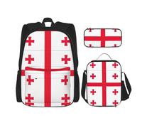 LimPac Georgia Flag Stylish Travel Backpack, Lunch Box, Pencil Case Set, Cute Water Resistant Durable Lightweight Black, One Size, Black, One Size