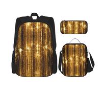 LimPac Gold Sequin Glossy Stylish Travel Backpack, Lunch Box, Pencil Case Set, Cute Water Resistant Durable Lightweight Black, One Size, Black, Rozmiar uniwersalny