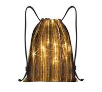 Limpac Gold Sequin Shiny Print Drawstring Gym Backpack Bag, Fitness Travel Beach Sports Storage for Men Women, Black, M
