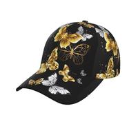 LimPac Gold Sequin Sparkle Print Fashion Baseball Cap,Casual Hat-Adjustable,for Daily Life, Outdoor,Sports,Ect., Gold White Butterflies Black, One size