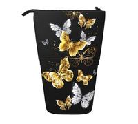 LimPac Gold White Butterflies Black Telescopic Pencil Case Pencil Case, PA Supplies Bag, Cute Office Makeup Organizer