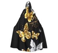 LimPac Gold White Butterflies Black Unisex Adults Hooded Cloak, Cosplay Costume Witch Cape Robe For Halloween Christmas Party