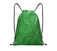Limpac Green Sequin Glossy Print Drawstring Gym Backpack Bag, Fitness Travel Beach Sports Storage for Men Women, Black, S