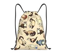 Limpac Hairy Ferret Print Drawstring Gym Backpack Bag, Fitness Travel Beach Sports Storage for Men Women, Black, S