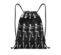 Limpac Halloween Possible Skeleton Print Skull Drawstring Gym Backpack Bag, Fitness Travel Beach Sports Storage for Men Women, Black, S