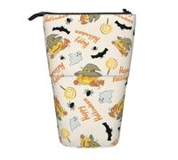 LimPac Halloween Pumpkin And Owl Print Telescopic Pencil Case, Stand Up Stationery Bag, Retractable Pen Holder With Zipper