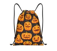 Limpac Halloween Pumpkin Designs Print Drawstring Gym Backpack Bag, Fitness Travel Beach Sports Storage for Men Women, Black, M