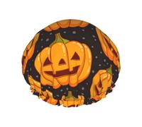 Limpac Halloween Pumpkin Designs Reusable Luxury Shower Cap For Women, Double Layers Protective Elastic For Ladies Salon Spa