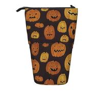 LimPac Halloween Pumpkin Print Telescopic Pencil Case, Stand Up Stationery Bag, Retractable Pen Holder With Zipper