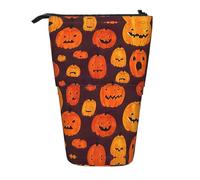 LimPac Halloween Pumpkin Print Telescopic Pencil Case, Stand Up Stationery Bag, Retractable Pen Holder With Zipper