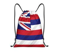 Limpac Hawaii Flag American Print Drawstring Gym Backpack Bag, Fitness Travel Beach Sports Storage for Men Women, Black, S