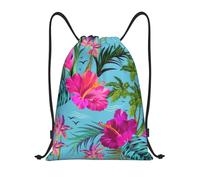 Limpac Hello Hawaii Print Drawstring Gym Backpack Bag, Fitness Travel Beach Sports Storage for Men Women, Black, S